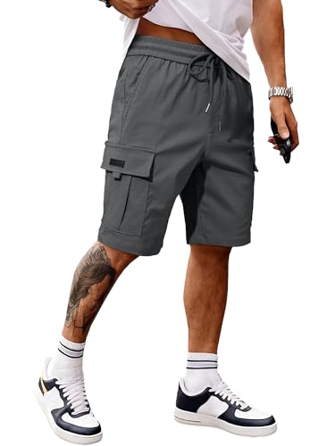 JMIERR Mens Classic Gray Cargo Shorts Classic Loose Fit Big & Tall Summer Work Short with 5 Pockets, 3XL