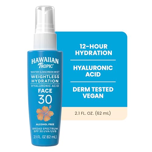 Hawaiian Tropic Weightless Hydration Water Mist for Face SPF 30, 2.1 Fl Oz