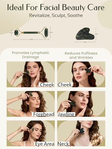 Face Roller & Gua Sha Facial Tools, Face Massager for Self Care, Jade Roller for face, Jawline Sculpting and Puffiness Reducing