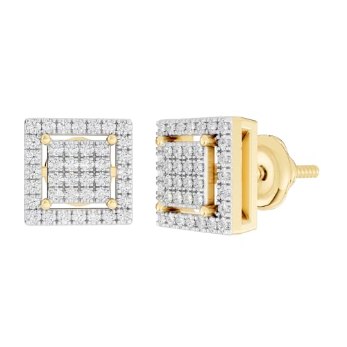 Dazzlingrock Collection 0.32 Ctw Natural Round White Diamond 7.5mm Square Hip Hop Studs in 10K Solid Yellow Gold, Screw Back,Unisex Design Ladies,Mens Real Diamond Earrings
