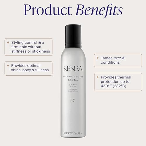 Kenra Volume Mousse Extra 17 | Firm Hold Mousse | Non-drying, Non-flaking Lightweight Formula | Tames Frizz & Conditions |Thermal Protection up to 450F| All Hair Types | 8 oz