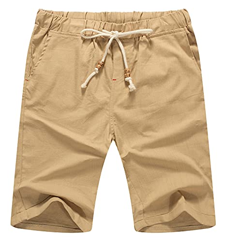 Sailwind Men’s Linen Shorts Casual Drawstring Summer Beach Shorts US Large Khaki