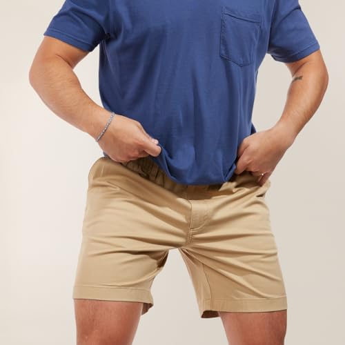 Chubbies Chino Shorts Men 7 Inch - Mens Shorts Casual with Elastic Waistband, Side and Back Pockets, Stretch Cotton Blend (The Travertines, Small)