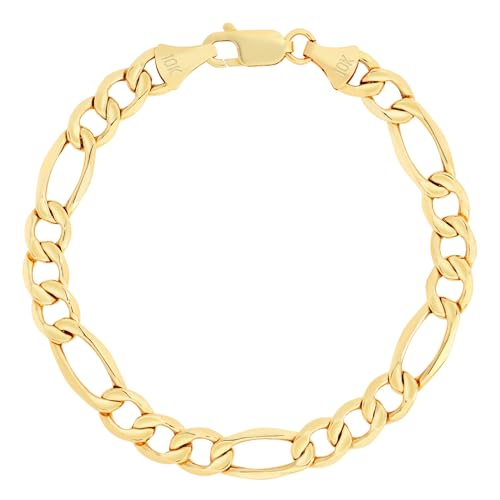 Nuragold 10K Real Yellow Gold Figaro Link Chain Bracelet for Men & Women - 9",2mm