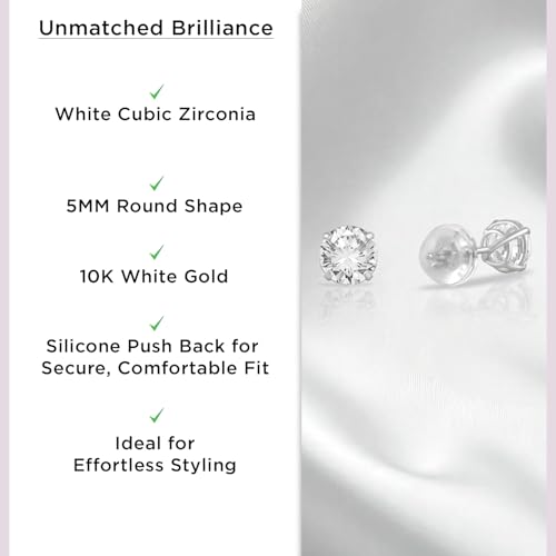 Jewelili 10K White Gold Cubic Zirconia Stud Earrings for Women