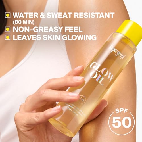Supergoop! Glow Oil - 1 fl oz - SPF 50 PA++++ Vitamin E Body Oil + Broad Spectrum Sunscreen Protection - With Marigold, Meadowfoam & Grape Seed Extracts