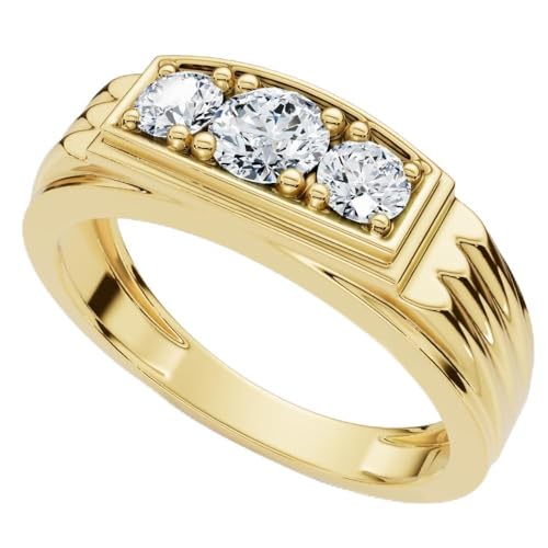 P3 POMPEII3 Pompeii Mens Gold 3/4ct Three Stone Diamond Anniversary Ring 14K Yellow Gold - Size 11.5