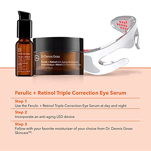 Dr Dennis Gross Ferulic + Retinol Triple Correction Eye Serum: for Wrinkles, Loss of Elasticity, and Rough Texture, 0.5 fl oz