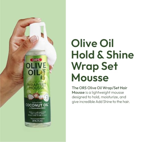 ORS Olive Oil Hold & Shine Wrap Set Mousse Infused with Coconut Oil for Restorative Shine 7 Ounce (Pack of 2)