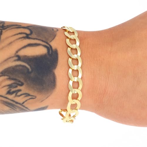 Nuragold 14k Real Yellow Gold Cuban Curb Solid Link Chain Men Bracelet 10mm - 9"