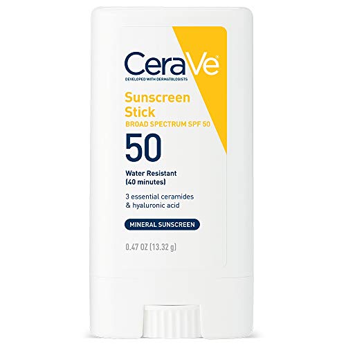 CeraVe Mineral Sunscreen Stick, SPF 50 Face Sunscreen, Travel Size, 0.47oz