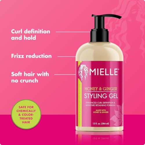 Mielle Organics Honey & Ginger Hair Gel - Styling Gel for Enhanced Curl Definition and Frizz Reduction - Enriched with Aloe & Babassu Oil to Nourish Dry, Curly or Frizzy Hair (13 Fl Oz)