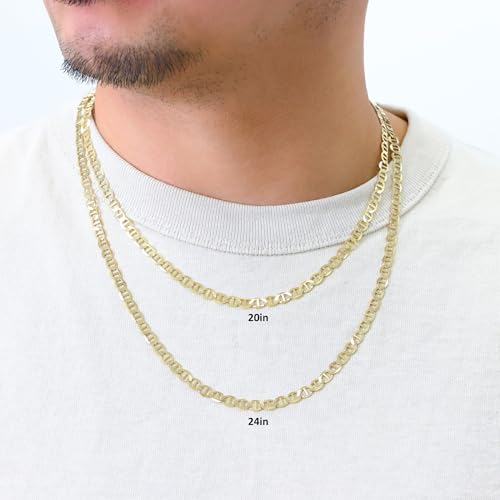 Nuragold 10K Real Yellow Gold 5mm Mariner Chain Solid Link Anchor Necklace - 22"