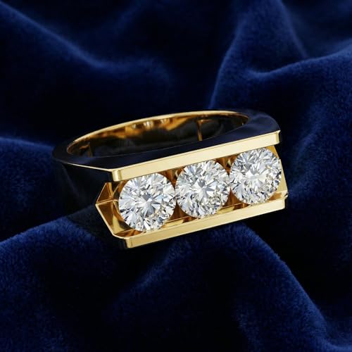 P3 POMPEII3 Pompeii 1 1/2ct Diamond Three Stone Mens Wedding 3 Round Jewelry Ring 10k Yellow Gold - Size 7