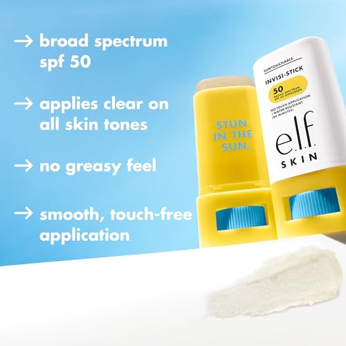 e.l.f. SKIN Suntouchable Invisi-Stick Face Sunscreen SPF 50, Clear, Lightweight with Sunflower Seed Oil, Vegan & Cruelty-Free