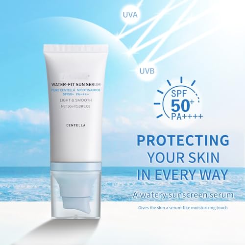 2 Pcs Centella Sunscreen SPF 50, Hyalu Cica Water-Fit Sun Serum, Face Sun Screen Long-Lasting Protection, Sunscreen with Hyaluronic Acid, Hydrating & Light & Smooth and UV Defens.