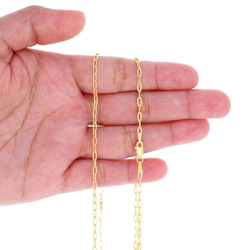 Nuragold 10k Real Yellow Gold 2mm Paperclip Chain Cable Dainty Necklace - 16"