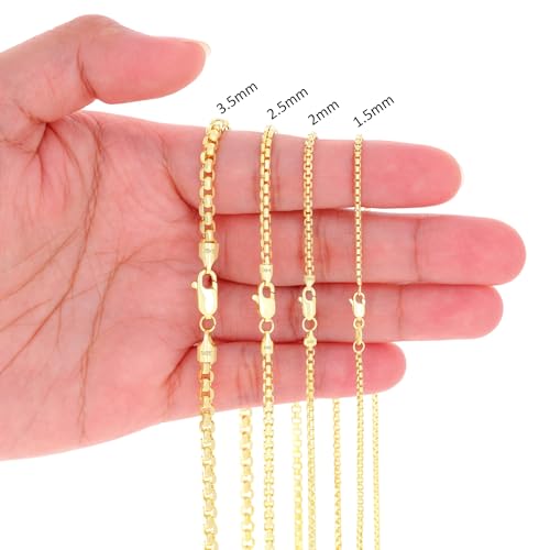 Nuragold 14K Real Yellow Gold Round Box Venetian Link Chain Necklace - 1.5mm,18"
