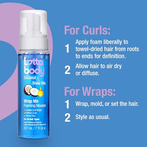 Lottabody Wrap Me Foaming Mousse with Coconut & Shea Oils, Lightweight Moisture-Rich Curl-Defining & Frizz-Control Styling Mousse for Natural Curly, Coily & Relaxed Hair, 7 oz, (Pack of 2)