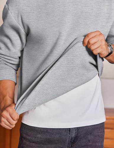COOFANDY Men's Cotton Fleece Crewneck Sweatshirt Thick Loose fit Basic Pullover Sweat Shirt for Business Dressy Winter Light Grey