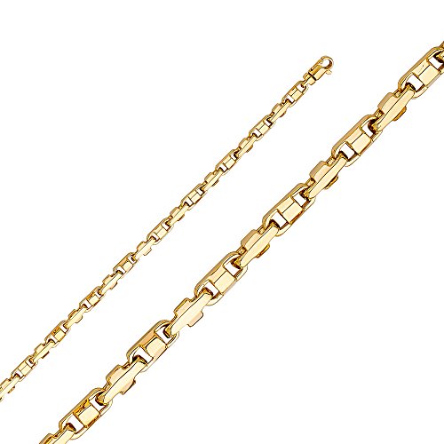 14k REAL Yellow Gold Solid Men's 4mm Handmade Chain Bracelet with Lobster Claw Clasp - 8.5"