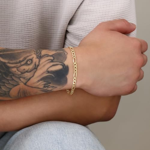 Nuragold 10k Real Yellow Gold Figaro Link 4.5mm Chain Bracelet (7"-9") - 8"