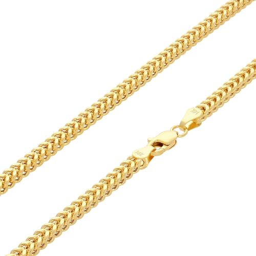 Nuragold 14K Real Yellow Gold 2.5mm Franco Square Box Wheat Chain Necklace - 20"