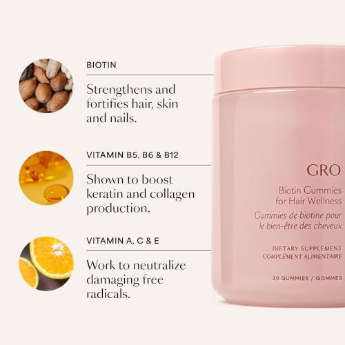 VEGAMOUR GRO Biotin Gummies for Hair Wellness®, 30-Day Supply - Vitamins B, A, C & E, Supports Fuller-Looking Hair & Nails, Vegan & Cruelty-Free