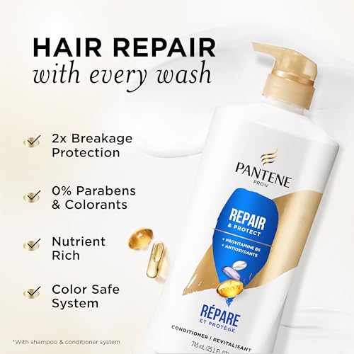 Pantene Conditioner, Repair & Protect - Pro-V Nutrients, 2x Breakage Protection for Dry, Color-Treated Hair, Healthy Looking Hair Every Wash, Antioxidant-Rich, Paraben Free, 25.1 Fl Oz