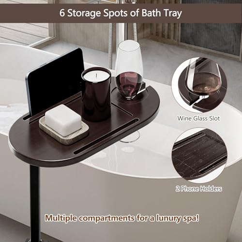 3 Layer Bathtub Tray Table,Bamboo Swivel Bathtub Side Table Height Adjustable,Freestanding Bathtub Tray for Tub Against Wall,Bathtub Accessories&Bathroom Organizer for Luxury Home Spa (Brown)