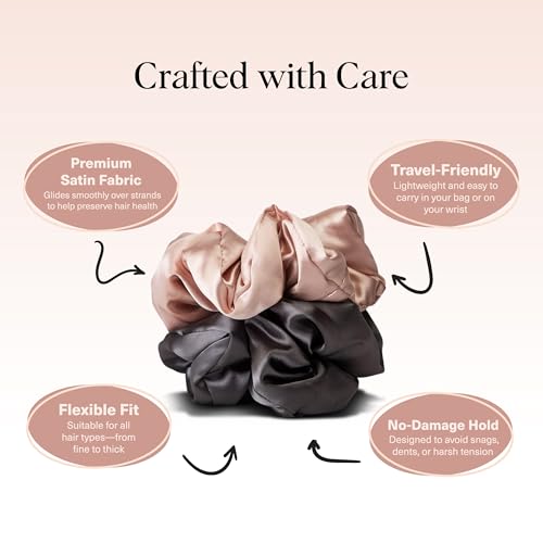 Kitsch Pillow Satin Scrunchies for Women -Blush/Charcoal, 2pcs