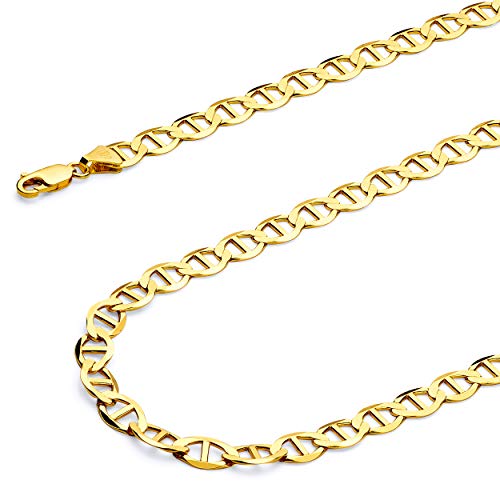 14k REAL Yellow Gold Solid Men's 7.5mm Flat Mariner Chain Bracelet with Lobster Claw Clasp - 8.5"