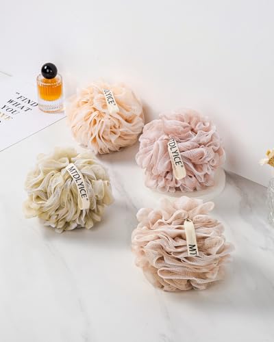 MTDLYICE Loofah Sponge, XL Large Loofah 75g 4 Pack, Bath Sponge Soft Mesh Shower, Body Scrubber, Loofah for Men, Bath Accessories Body wash Foaming (Beige)