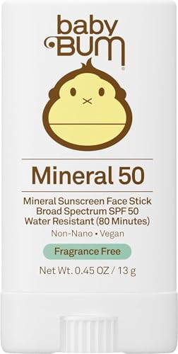 Sun Bum Baby Bum Mineral SPF 50 Sunscreen Stick - Hawaii 104 Act Compliant (Without Octinoxate & Oxybenzone) - UVA/UVB Face and Body Protection - Unscented for Sensitive Skin - Travel Size - 0.45 Oz