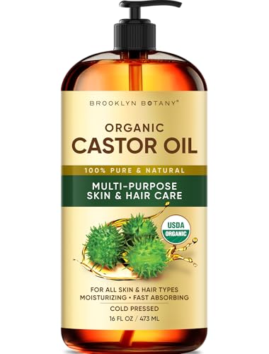 Brooklyn Botany Cold-Pressed Organic Castor Oil | 16 Fl Oz | Hair | Face | Body | 100% Pure and Natural | Carrier Oil | Aromatherapy | Massage | Ayurvedic Hair Care | Hexane-Free