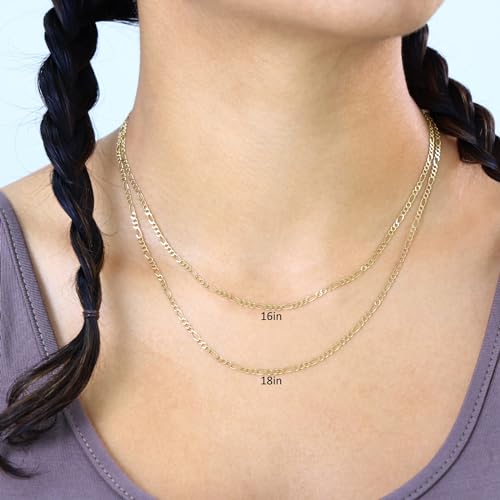 Nuragold 10K Real Yellow Gold Figaro Solid Link Chain Necklace Men & Women - 24",2.25mm