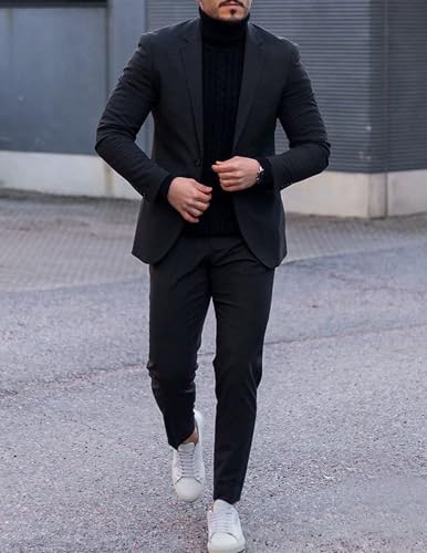 COOFANDY Mens Slim Fit Dress Jacket Suit Blazer Lightweight Sport Jackets Casual Sports Coat (Black L)
