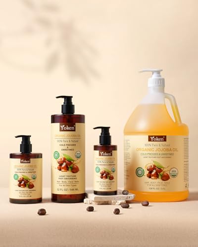 Yoken 32 fl oz (EWG Verified) 100% Pure Jojoba Carrier Oil - Unrefined, Hexane-Free, Cold Pressed for Skin, Face, Hair, Nails, and Massage