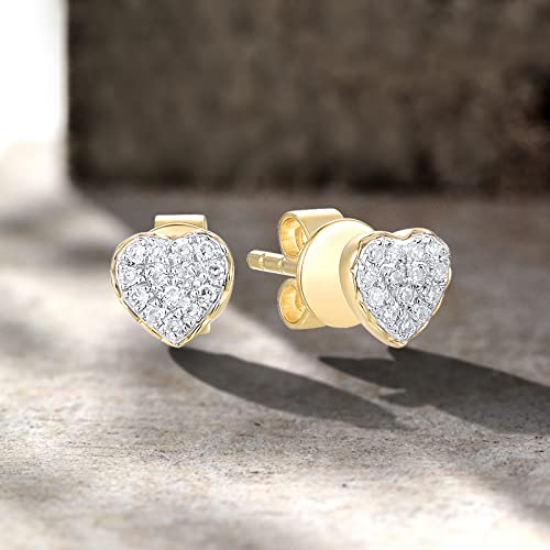 Santuzza 10K Yellow Solid Gold Heart Shape Earrings Genuine Diamond Simple Love Heart Dainty Stud Earrings for Women