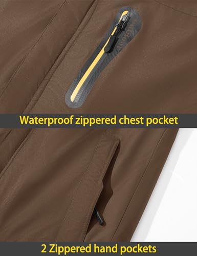 TACVASEN Men's Winter Ski Jacket Waterproof Snow Coats Snowboard Fleece Lining Jacket Warm Parka with Hooded Brown M