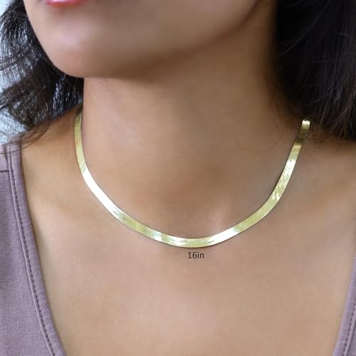 Nuragold 10k Real Yellow Gold Herringbone 5mm Chain Flexible Necklace - 16"