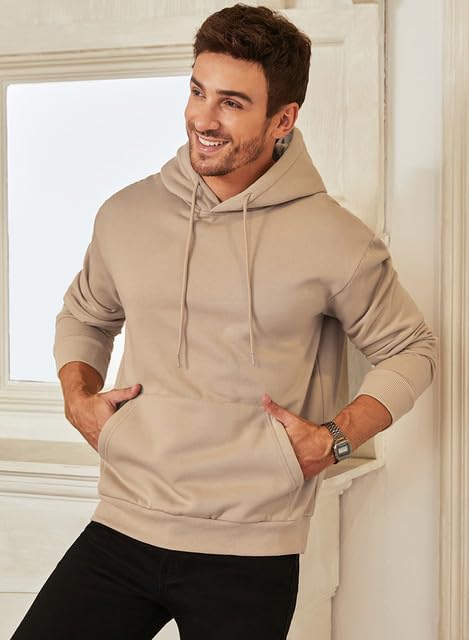 JMIERR Men's Sweatshirt Mens Fall Vintage Drawstring Hoodies Sweatshirts for Men Long Sleeve Hooded Pullover with Pockets Collar Fleece Casual Basic Simple Winter Shirts, US50(2XL), A Khaki