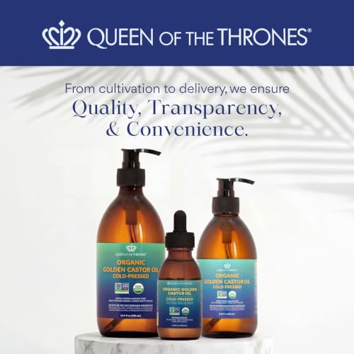 QUEEN OF THE THRONES Organic Golden Castor Oil | 100% Pure for Hair, Skin, Nails, Brows & Lashes | Hexane-Free | USDA Certified [8.4oz (250ml)]