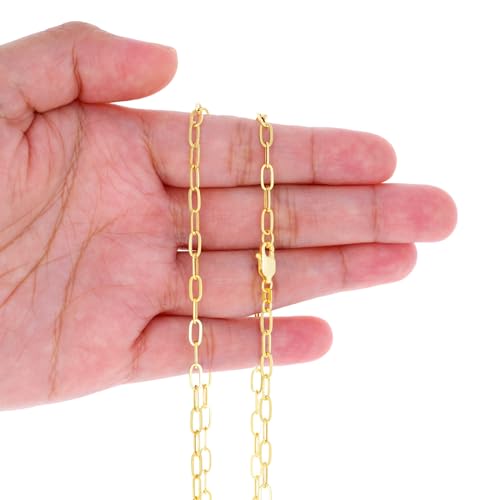 Nuragold 14k Real Yellow Gold 3mm Paperclip Chain Cable Link Bracelet - 8"