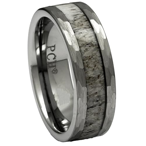 PCH Jewelers Deer Antler Ring in Tungsten Hammered Finish 8mm Comfort Fit Wedding Band (9)