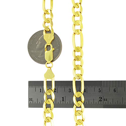 Nuragold 14k Real Yellow Gold Figaro Link 7.5mm Wide Chain Mens Necklace - 24"