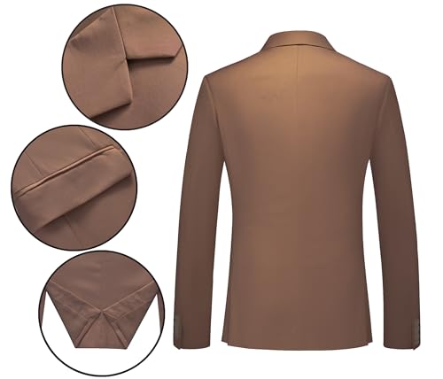 MOGU Suit for Men, Solid Color Fit Formal 2 Piece Dress Tuxedo Set with Jacket, Pants, Tie (Large, Brown)