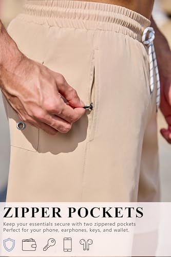 COOFANDY Mens Swim Trunks 7 Inch Board Shorts Swimwear Summer Beach 5 Inch Quick Dry Lined Bathing Suits Khaki Tan