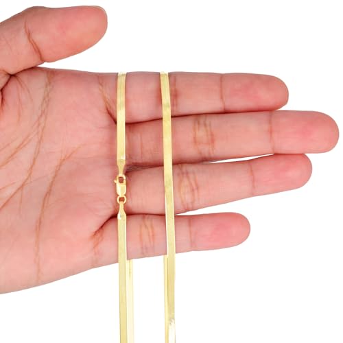 Nuragold 14K Real Yellow Gold Herringbone Chain Flexible Necklace (3mm-7mm) - 3mm,18"