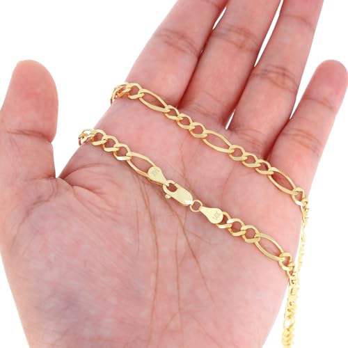 Nuragold 14K Real Yellow Gold Figaro Solid Link Chain Bracelet Men & Women - 8",5.5mm